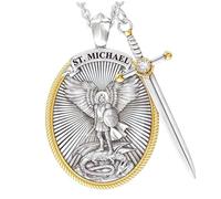 Pineeseatile Collier St Michael St Christophe pour hommes, collier de prière du seigneur épée d'archange, bijoux pour hommes