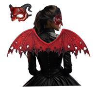 Pineeseatile Demon Mask for Women, Red Devil Costume with Half Face Dragon Mask & Dragon Wing, Scary Halloween pour Cosplay Masquerade Costume Party Party Accessoires, rouge