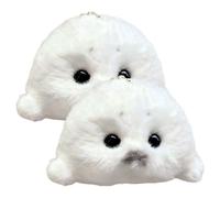 Pineeseatile Porte-clés Phoque, 2 pièces en Peluche Phoque, Mini Animal en Peluche Blanc avec chaîne, breloque Moelleuse Mignonne pour Sac à Dos, Sac à Main, fourre-Tout