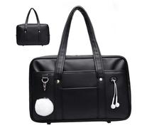 Pineeseatile Sac d'école japonais en cuir PU de capacité pour uniforme d'étudiant, ordinateur portable, sac à main multi-poches avec trou pour câble 'écouteur, à bandoulière fermeture éclair