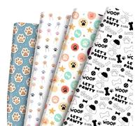 Pineraap Lot de 12 feuilles de papier cadeau à motif empreintes de pattes de Pat' Patrouille pour les amoureux des chiens, chats, animaux de compagnie, pour garçons et filles, fête d'anniversaire