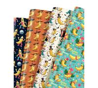 Pineraap Lot de 12 feuilles de papier cadeau amusant en forme de banane - Aloha, cirque et bananes dansantes - Papier cadeau aux fruits du Kawaii pour anniversaires, fêtes, etc. (50 x 70 cm)