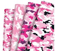 Pineraap Lot de 12 feuilles de papier cadeau camouflage - 50 x 70 cm plié à plat motif camouflage rose pour femmes, filles, anniversaire, Noël, fête prénatale, décoration de fête à thème militaire