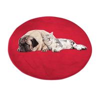 ping bu Grand tapis rond pour chien et chat - En peluche douce et chaude - Antidérapant, apaisant - Lavable - 160 x 160 cm - Rouge