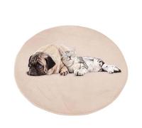 ping bu Grand tapis rond pour chien et chat - En peluche douce et chaude - Antidérapant, apaisant - Lavable - 160 x 160 cm - Beige