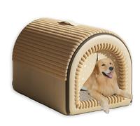 ping bu Grande niche 2 en 1 pour chien, chat, chiot - Lavable - Coussin doux amovible - Pliable et antidérapant - Pour intérieur (Marron, 2XL, 75 x 50 x 50 cm)