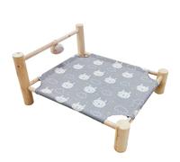ping bu Lit surélevé en bois apaisant pour animaux de compagnie, tapis lavable en lin respirant avec balle en peluche à suspendre, canapé de couchage d'intérieur robuste pour chats et chiots (42 x 37