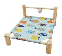ping bu Lit surélevé en bois apaisant pour animaux de compagnie, tapis lavable en lin respirant avec balle en peluche à suspendre, canapé de couchage d'intérieur robuste pour chats et chiots (42 x 37