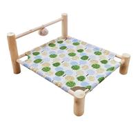 ping bu Lit surélevé en bois apaisant pour animaux de compagnie, tapis lavable en lin respirant avec balle en peluche à suspendre, canapé de couchage d'intérieur robuste pour chats et chiots (42 x 37