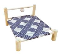 ping bu Lit surélevé en bois apaisant pour animaux de compagnie, tapis lavable en lin respirant avec balle en peluche à suspendre, canapé de couchage d'intérieur robuste pour chats et chiots (54 x 48