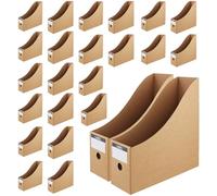 PINGEUI Lot de 24 porte-revues en carton avec étiquettes pour l'école, le dortoir, le bureau et la maison, 27 x 26 x 9 cm, marron