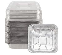 PINGEUI Lot de 30 plateaux en aluminium de 20,5 x 20,5 x 4,5 cm avec couvercle transparent pour cuisine, camping et restaurants