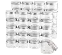 PINGEUI Lot de 30 pots de rangement vides portables en plastique transparent avec couvercles à vis en aluminium, petits pots ronds pour crème, paillettes, loisirs créatifs