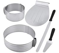 PINGEUI Lot de 5 cercles à tarte réglables en acier inoxydable - 2 tailles - Avec râpe à tarte, spatule et coupe-tarte - Accessoires de cuisson pour gâteaux - 23-30 cm/15-20 cm
