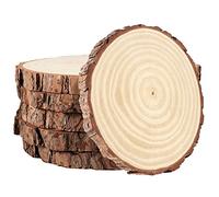 PINGEUI Lot de 6 tranches de bois naturel de 23 à 25 cm, cercles en bois brut avec écorce, disques de bois ronds vierges pour loisirs créatifs, décorations de Noël et décorations de mariage