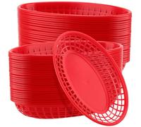 PINGEUI Lot de 60 paniers de restauration rapide en plastique ovales pour hamburgers, sandwichs, frites, 23 x 14,5 x 4 cm