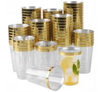 PINGEUI Lot de 80 gobelets en plastique transparent réutilisables à bords dorés pour cocktail, champagne, bière, champagne, martini, dessert - 360 ml