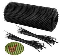 PINGEUI Rouleau de grillage en plastique pour poules avec 100 attaches - 40 cm x 15 m - Filet de protection en plastique noir pour le jardinage, la volaille, les animaux