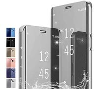 PingGoo Coque pour Samsung Galaxy A71, Étui Miroir à Placage Rabattable Cover, Housse de Protection Antichoc PC/PU Étui Translucide Clear View Coque pour Samsung Galaxy A71, Argent