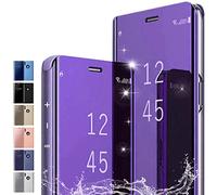 PingGoo Coque pour Samsung Galaxy S10 5G, Étui Miroir à Placage Rabattable Cover, Housse de Protection Antichoc PC/PU Étui Translucide Clear View Coque pour Samsung Galaxy S10 5G, Violet