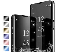 PingGoo Coque pour Samsung Galaxy S10E, Étui Miroir à Placage Rabattable Cover, Housse de Protection Antichoc PC/PU Étui Translucide Clear View Coque pour Samsung Galaxy S10E, Noir