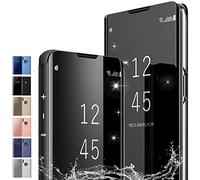 PingGoo Coque pour Samsung Galaxy S20, Étui Miroir à Placage Rabattable Cover, Housse de Protection Antichoc PC/PU Étui Translucide Clear View Coque pour Samsung Galaxy S20, Noir