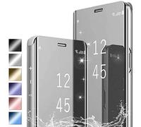 PingGoo Coque pour Samsung Galaxy S20 FE, Étui Miroir à Placage Rabattable Cover, Housse de Protection Antichoc PC/PU Étui Translucide Clear View Coque pour Samsung Galaxy S20 FE, Argent