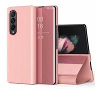 PingGoo Coque pour Samsung Galaxy Z Fold3, Étui Miroir à Placage Rabattable Cover, Housse de Protection Antichoc PC/PU Étui Translucide Clear View Coque pour Samsung Galaxy Z Fold3, Or Rose