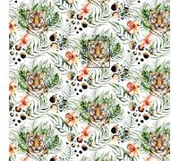 Pingianer - Tissu 100 % coton pour enfants - Vendu au mètre - Motif animaux sauvages - Tigre, zèbre, éléphant - Fougère tigrée, fleur blanche, 200 x 160 cm