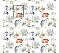 Pingianer Tissu de couture, 100 % coton, pour enfant, vendu au mètre, motif d'animaux de la forêt 2, motif de chevreuil, hérisson, lièvre, escargots, 150 x 160 cm