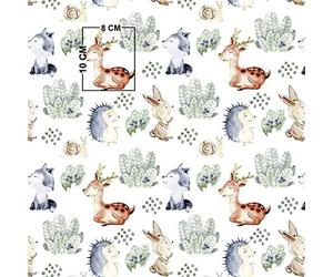 Pingianer Tissu de couture, 100 % coton, pour enfant, vendu au mètre, motif d'animaux de la forêt 2, motif de chevreuil, hérisson, lièvre, escargots, 150 x 160 cm
