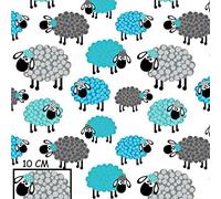 Pingianer Tissu de couture, 100 % coton, pour enfants, vendu au mètre, motif de mouton, bleu, 200 x 160 cm