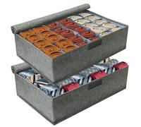 PINGMIC Lot de 2 séparateurs de tiroir à chaussettes avec couvercle à 30 compartiments pliables pour ranger chaussettes, soutien-gorge, mouchoirs, cravates, ceintures (gris)
