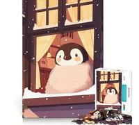 Pingouin à la fenêtre, Puzzle de 1000 pièces représentant Une scène d'hiver, idéal pour Les Adolescents, pour stimuler la mémoire et Lutter Contre Le Stress Décoration Murale aux Bords Nets (38x26cm)