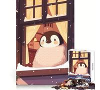 Pingouin à la fenêtre, Puzzle de 1000 pièces représentant Une scène d'hiver, idéal pour Les Adolescents, pour stimuler la mémoire et Lutter Contre Le Stress Décoration Murale aux Bords Nets (38x26cm)