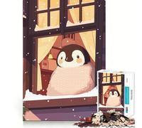 Pingouin à la fenêtre, Puzzle d'hiver pour Adultes de 1000 pièces, Jeu de logique et de Stimulation Cognitive, Anti-anxiété, découpe précise, Cadeau élégant (50x75cm)