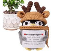 Pingouin amusant avec carte positive, pape de vie positive, de poche avec étreinte d'animal - Décoration de pingouin en tricot de crochet faite à la main pour hommes, femmes