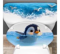 Pingouin Autocollant de WC, imperméable, en PVC, pour siège de salle de bain et couvercle, décoration marine moderne, 29 x 40 x 3 cm