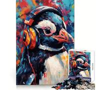 Pingouin avec Casque Audio Puzzle de 1000 pièces pour Adultes Jeu de réflexion et de détente Design Original Collection (38x52cm)