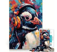 Pingouin avec Casque Audio Puzzle de 1000 pièces pour Adultes Jeu de réflexion et de détente Design Original Collection (38x52cm)
