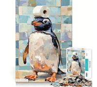 Pingouin avec du Papier Toilette sur la tête Puzzle de 1000 pièces pour Adultes Jeu de logique Stimulant et apaisant Bords Nets Cadeau touchant (50x75cm)