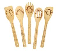Pingouin Cuillères Drôle Déco de Cuisine Pingouin Cuillères en Bambou Gravées Cadeaux Pingouins pour Femmes Accessoires de Cuisine Pingouins Cadeau pour Amoureux des Manchots