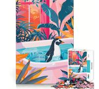 Pingouin dans Une Baignoire avec des Plantes Tropicales Puzzle pour Adolescents de 1000 pièces Jeu de réflexion et d'apprentissage Atelier d'assemblage et de Collection (38x26cm)
