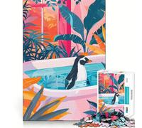 Pingouin dans Une Baignoire avec Plantes Tropicales Puzzle Difficile pour Adultes 1000 pièces Think Toy Paisible et Amusant Découpe Nette Pièce d'art de qualité (50x75cm)