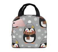 Pingouin De Dessin Animé À Chapeau Gris Et Flocons De Neige Sacs Glaciere Étanche Panier Repas Avec Feuille D'Aluminium Sac Repas Pour Bureau Pique-Nique Travail 22X20X13Cm