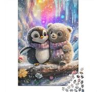 Pingouin et Ours Mignons Puzzle 1000 Pièces Papier pour Adultes Scène de Contes d'hiver Jeu de Puzzle 1000 Pièces Décor Maison Cadeau Relaxant 52x38cm/1000pcs