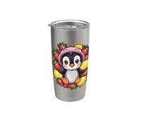 Pingouin kawaii aux fraises et citrons Gobelet isotherme en acier inoxydable double paroi