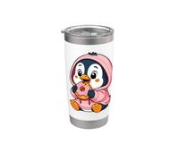 Pingouin mangeant Donut Graphique Pingouin Kawaii Anime Gobelet isotherme en acier inoxydable double paroi