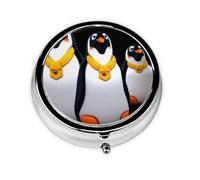 Pingouin Mini boîte à pilules ronde, peut être mise dans un portefeuille, une poche, légère et pratique, 3 compartiments, pilulier portable,