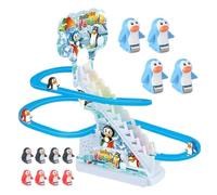 Pingouin Monte Escalier - Toboggan de Piste Auto, 255x140x245mm ABS Montagnes Russes, 12 Pièces Oiseaux de Course, 233g Rail à Pile | Jeu de Mouvement pour Garçons & Filles Fête